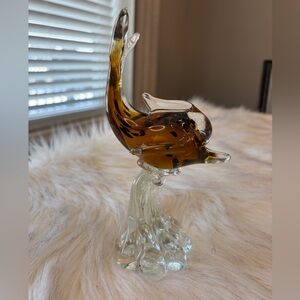 Murano hand blown art glass Vintage Amber and Clear Glass Dolphin Sculpture